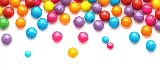 Colorful Background Of Assorted Gumballs Isolated Over White Background