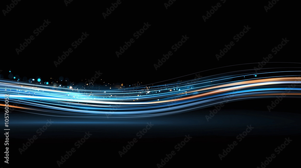 Poster dynamic blue light trails create mesmerizing effect on dark background