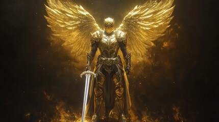 Golden Angelic Warrior with Sword