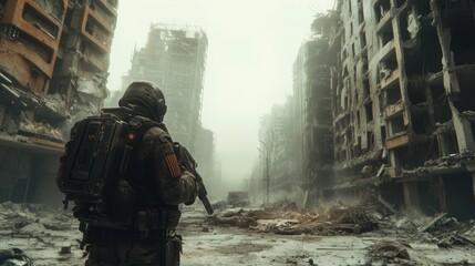 Fototapeta premium Post-Apocalyptic Urban Scene