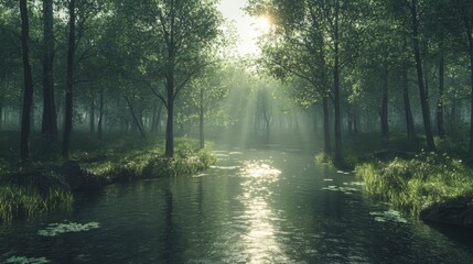 Sunlit Forest Stream