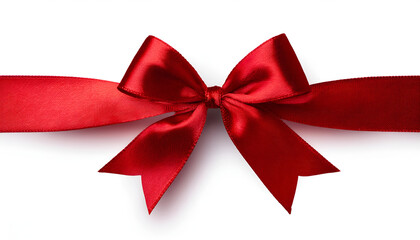 Fototapeta premium Close-up of a vibrant red ribbon tied in an elegant bow against a white background, ideal for festive occasions, gifts, and celebrations.