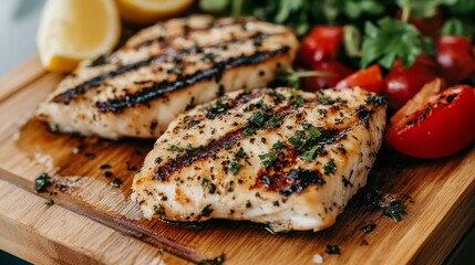 Grilled Chicken with Fresh Vegetables and Lemon Slices
