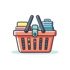 Fototapeta premium Shopping basket full of goods. Colorful shopping basket brimming with items, symbolizing consumerism, abundance, and retail therapy.