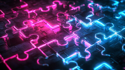 Abstract Neon Puzzle Background   Technology  Innovation  Connection   Concept