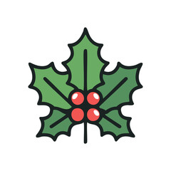 Holly berry christmas leaf. Festive holly sprig, symbolizing joy and winter holidays. Perfect for seasonal designs.