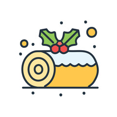 Yule log christmas cake. Festive yule log cake, perfect for winter holidays. Sweet treat, delicious dessert.