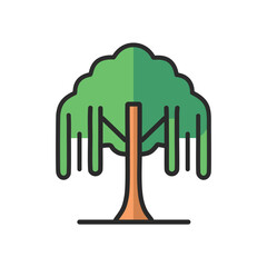 Weeping willow tree icon. Lush green weeping willow, symbolizing peace, tranquility, and resilience.  Nature icon. © Lull