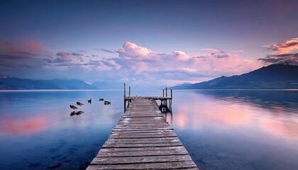 Obraz premium Un pequeño embarcadero de madera, en medio de un lago de aguas tranquilas 