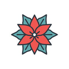 Christmas poinsettia flower. Festive red poinsettia; symbolizes Christmas joy, warmth, and holiday cheer.