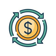 Money cycle flow. Financial growth,  wealth,  currency circulation concept.  Illustrates continuous income.