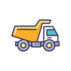 Dump truck icon. Heavy duty dumper, construction vehicle. Represents strength and hard work.