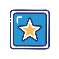 Star rating frame. Blue square displays a gold star; symbolizes top rating, excellence, quality, achievement