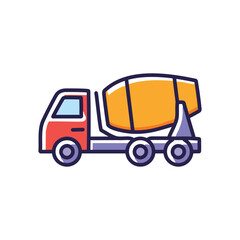 Cement mixer truck icon. Red cement truck icon; symbolizes construction, building, and development.  Progress and infrastructure.
