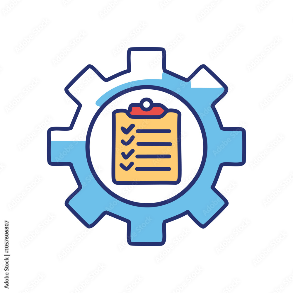 Poster checklist gear process. efficient workflow, systematic planning, task management, optimization, and 