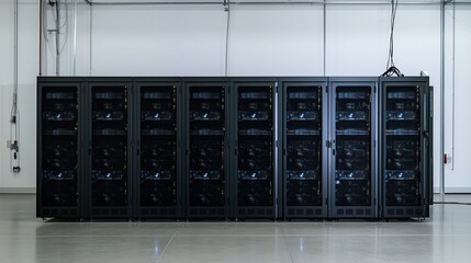 Multiple server cabinets are neatly arranged in a contemporary data center, highlighting the crucial role of data storage and processing in modern technological infrastructure