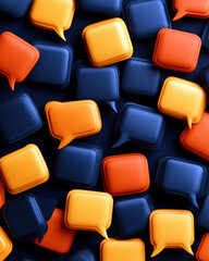 Fototapeta premium Colorful speech bubbles in orange, yellow, and navy create a vibrant pattern, symbolizing communication and conversation.