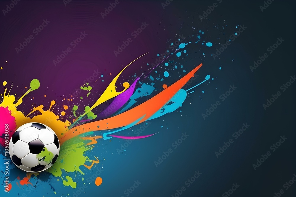 Poster dynamic and colorful composition with vibrant splashes of paint bursting from the corner, set agains