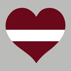 Latvian flag in heart shape, vector illustration on isolated background.