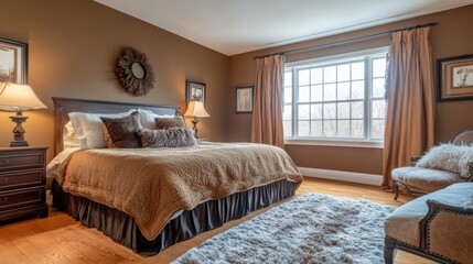 Cozy Warm Bedroom with Elegant Decor and Soft Lighting