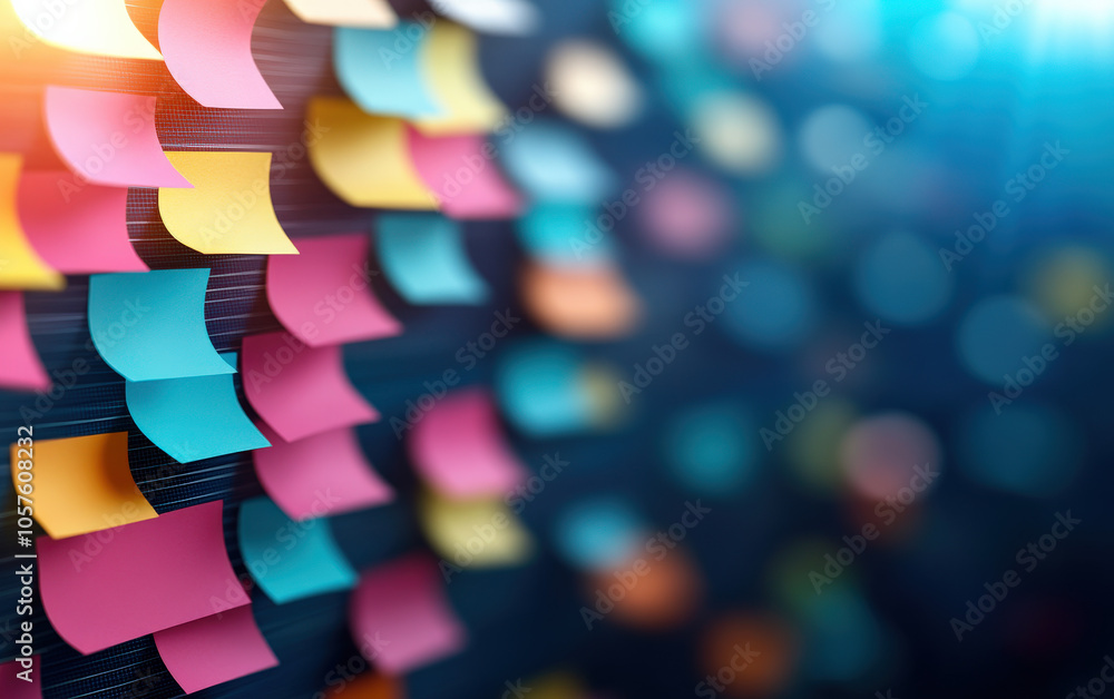 Leinwandbilder a vibrant display of colorful sticky notes arranged on a surface, creating a dynamic and organized v