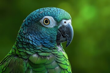Fototapeta premium Blue naped parrot portrait with green background. Also known as Luzon parrot.