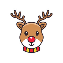 Cute reindeer christmas icon. Festive reindeer head, joyful holiday spirit. Perfect for winter cards, seasonal designs.