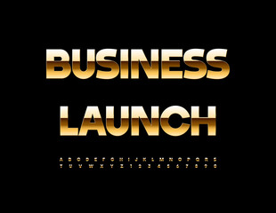 Vector premium emblem Business Launch. Chic Gold Font. Elite Alphabet Letters and Numbers set.