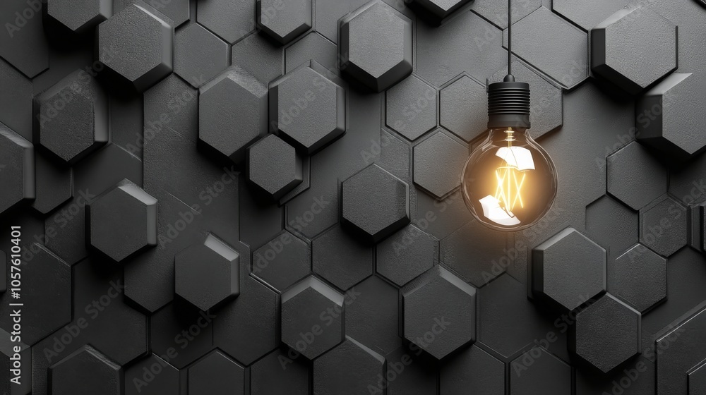 Poster close up view of black hexagonal tiles arranged on a surface in a modern design concept
