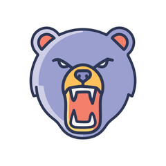 Roaring bear head icon. Aggressive grizzly bear illustration. Symbolizes power, strength, and wildness.
