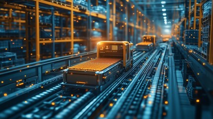 Transporting goods in a modern warehouse using advanced technology for efficient logistics and supply chain management