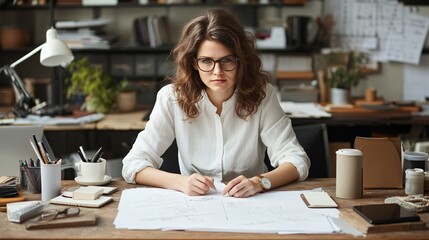 Determined Businesswoman Strategy Career Goals in Modern Office Setting