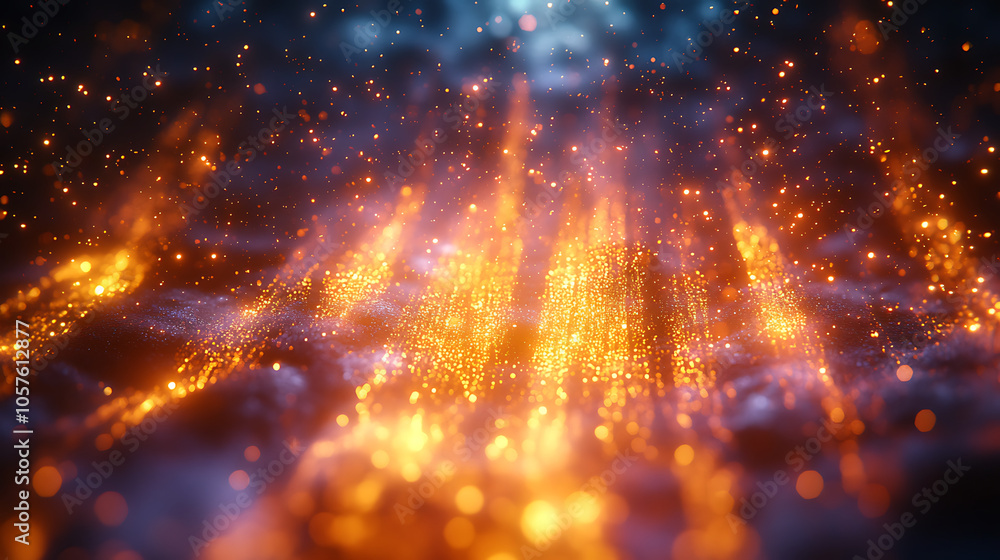 Aufkleber mesmerizing display of glowing orange particles cascading through dark background, creating magical 