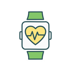 Heart rate smartwatch icon. Health monitoring wearable technology.  Fitness tracker displaying heart beat.  Represents wellness.