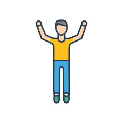 Happy person celebration. Joyful person celebrating success, achievement, victory. Uplifting feeling of triumph.