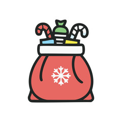 Christmas sweets sack. Festive red bag overflowing with candy canes and sweets. Symbolizes joy and holiday cheer.