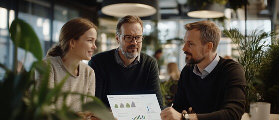Businessmen and Businesswomen Corporate Engaging ESG Planning Meeting in Modern Corporate Setting Amid Financial and Sustainability Review
