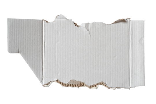 Torn white cardboard packaging isolated on white background