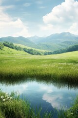 Vast meadow filled with wildflowers and majestic mountains under a clear blue sky in daytime