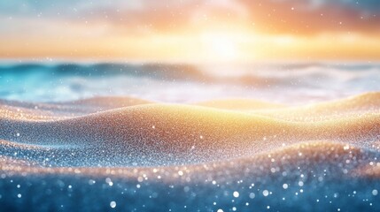 Sunrise over gentle ocean waves with soft reflections at dawn near the horizon
