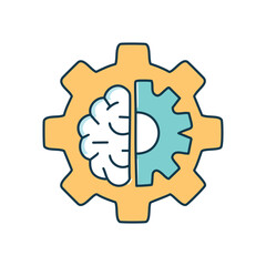 Brainpower and innovation. Cognition meets mechanism; symbolizes intelligent solutions and creative problem-solving.