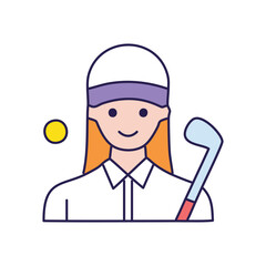 Female golfer icon. Happy woman golfer illustration, symbolizing success and leisure. Perfect for sports websites.
