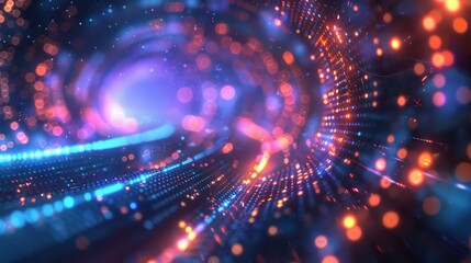 Obraz premium Abstract Digital Tunnel with Blue and Orange Lights