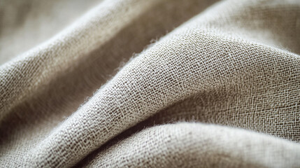 Fototapeta premium Natural Linen Fabric Texture Background Close Up Shot of Wrinkled Textile