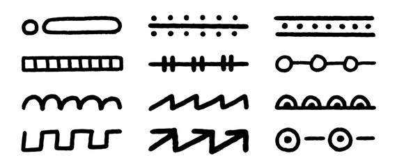 手書きの飾り罫。ボーダーやフレーム用のベクターイラスト。ペンで書いた模様。