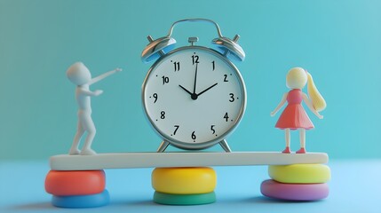 Time Management Concept with Clock and People on Seesaw