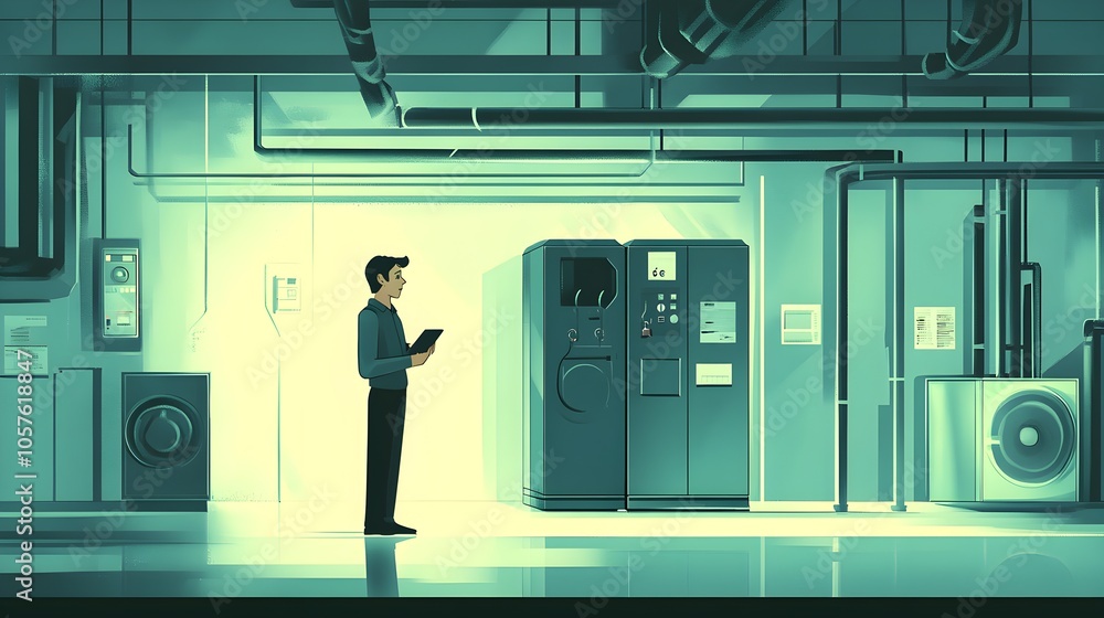 Poster Man in a Data Center with Server Racks