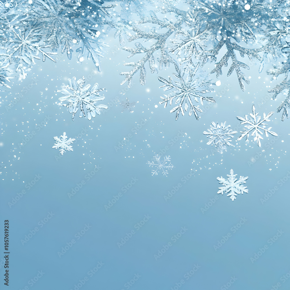Poster light blue gradient background with snowfall effect and delicate details