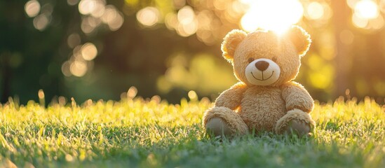 Teddy Bear Sitting On A Lawn In The Sun