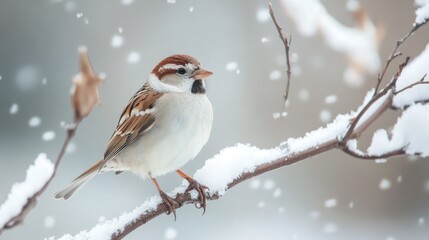 Obraz premium A bird perched on a snow covered branch